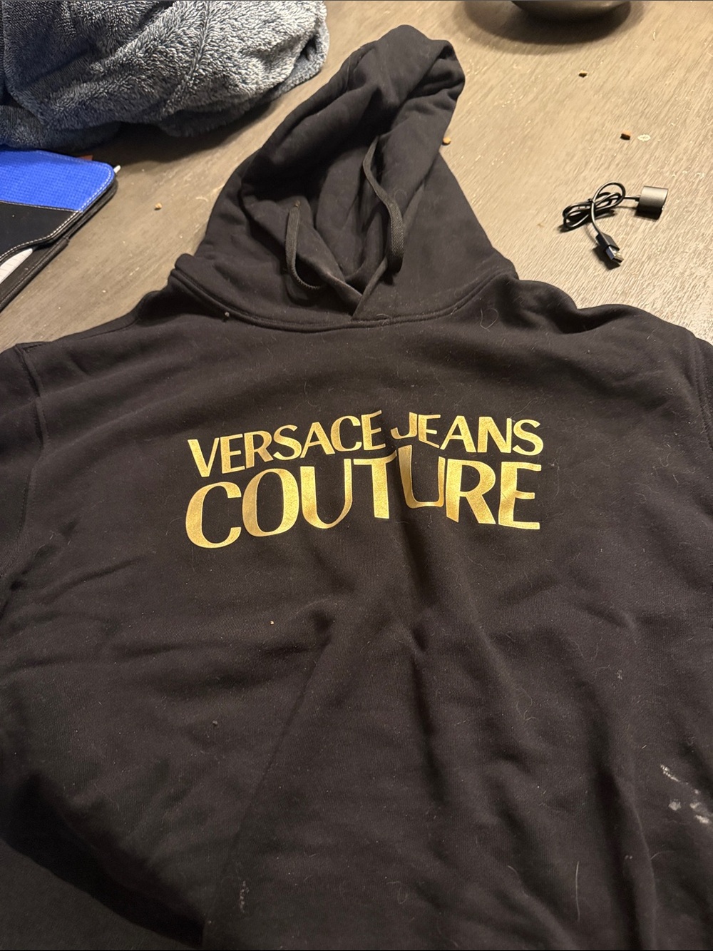 Versace Jeans Collection Black Hoodie with Gold 'COUTURE' Logo